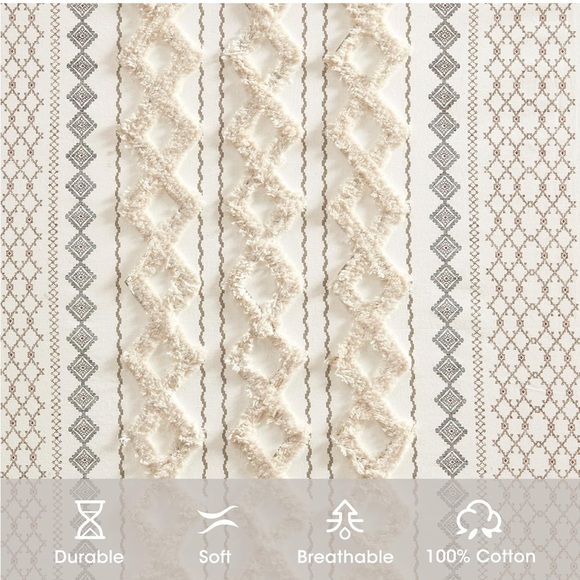 INK+IVY Ivory Chenille Stripe Curtains set of 2 - Picture 4 of 11